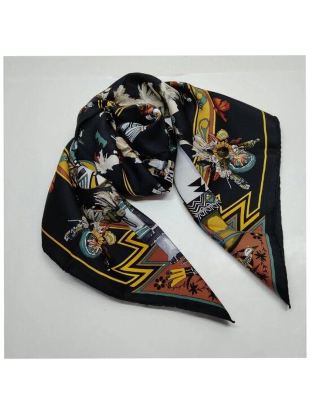 Hermes Kachinas Kermit Oliver Carré 90 Scarf Black Multicolor Silk - Picture 4 of 10